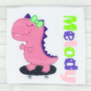 Girl Dinosaur On Skateboard Name Shirt