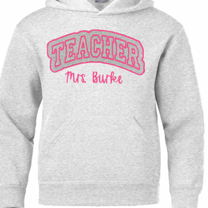 Adult Hoodie (w/ drawstrings) - Teacher in hot pink - Silver_Glitter