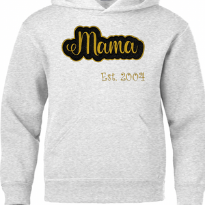 Adult Hoodie (w/ drawstrings) - Mama Gold-  Black Glitter Appliqué