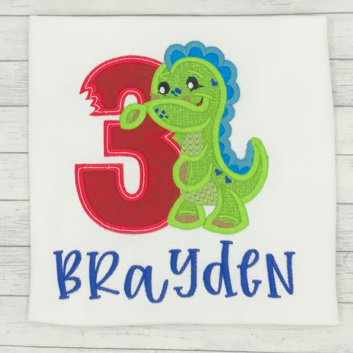 Boys Birthday Dinosaur Shirt w/ Bitten Number (age 1-9)