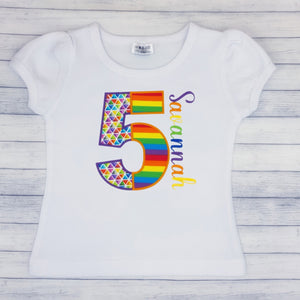 Girls Birthday Split Number Rainbow Shirt (age 1-9)