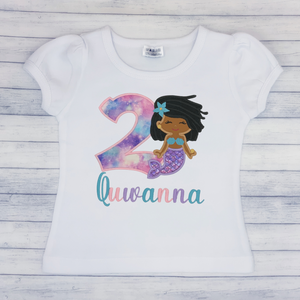 Mermaid w/ Locs - Girls Birthday Shirt (age 1-9)