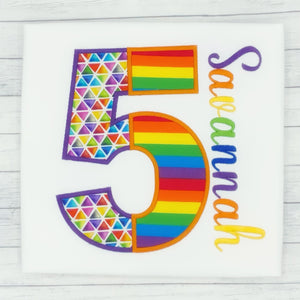 Girls Birthday Split Number Rainbow Shirt (age 1-9)
