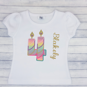 Candle Fourth - Girls Birthday Shirt (Multi Color)